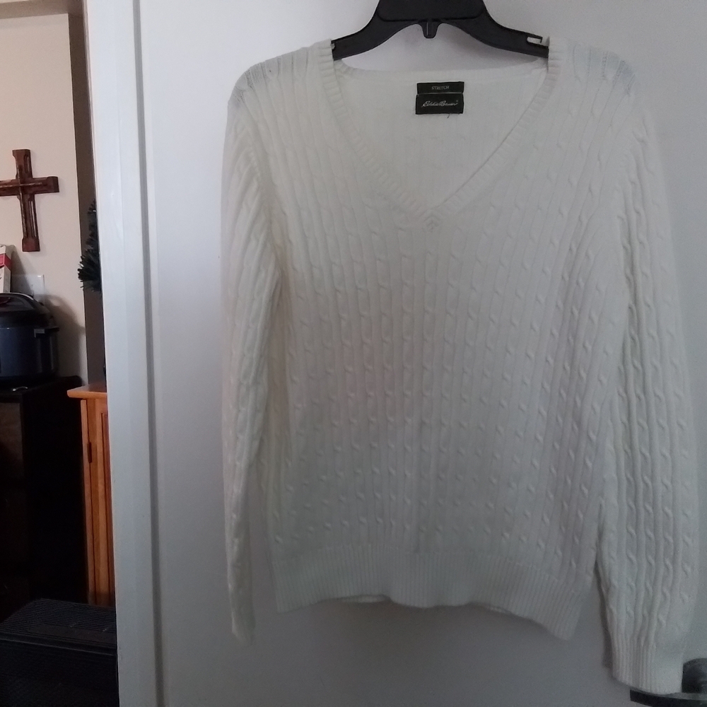Eddie Bauer White Cable Knit Sweater